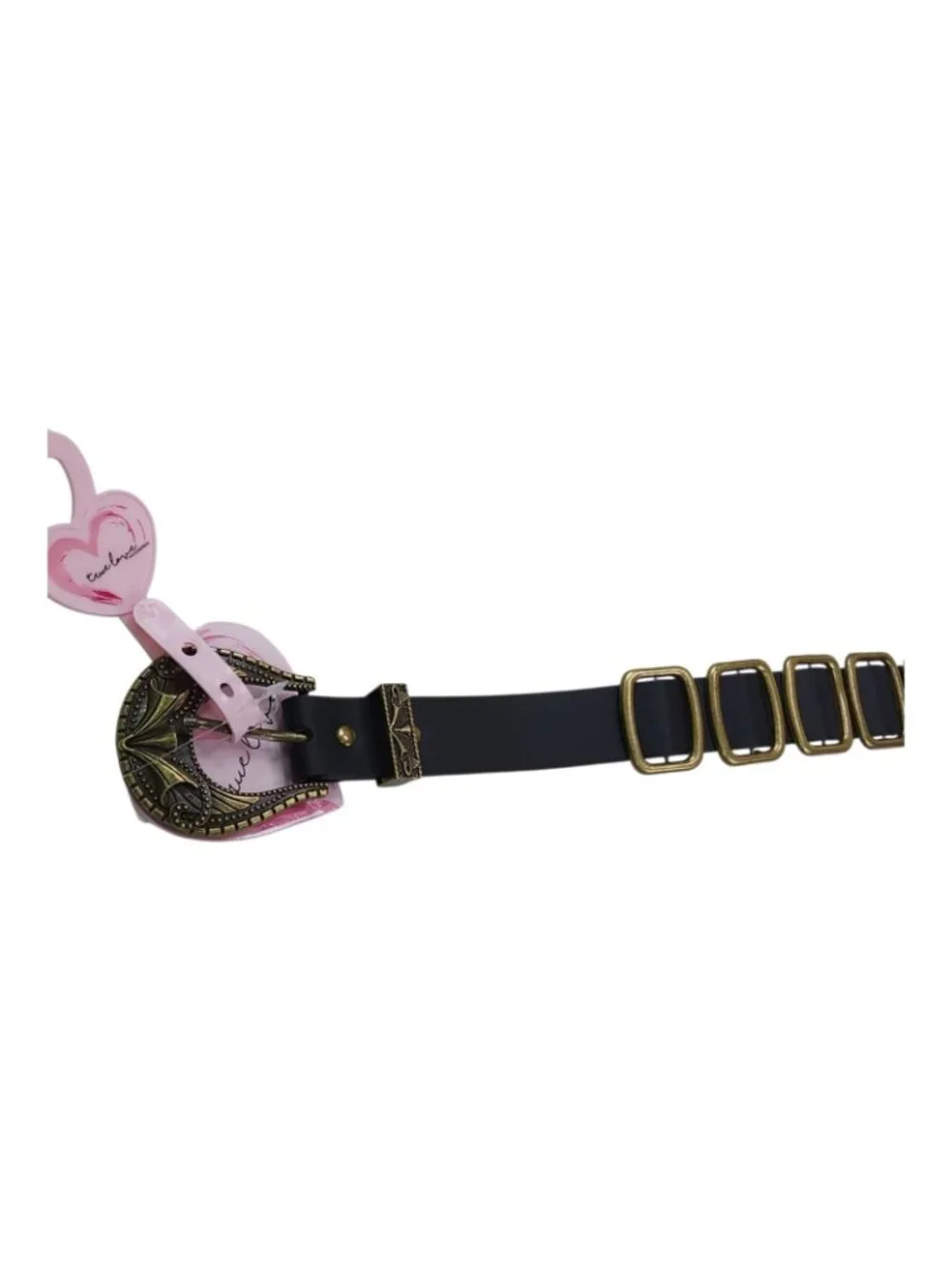 True Love Accessories Black Belt Brass Accents With Heart Buckle Medium 42 1/2